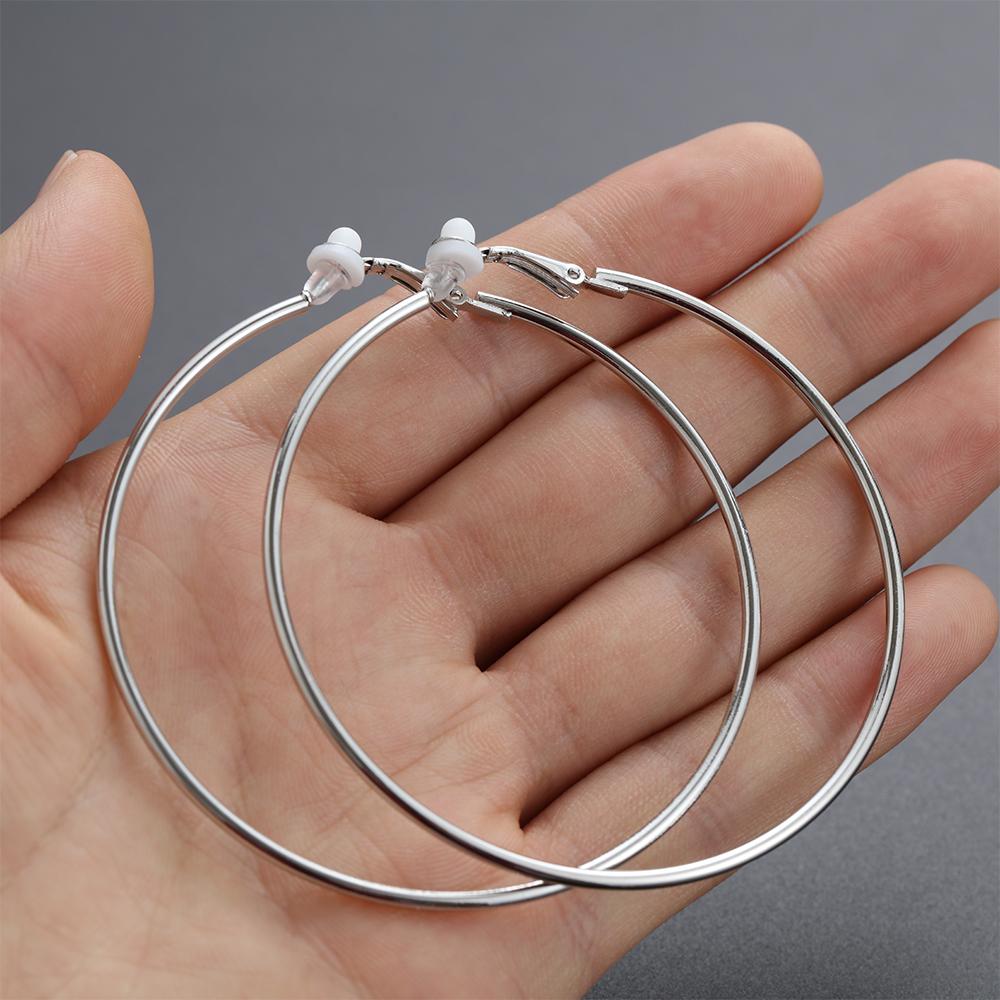 Girl With Cushion Pad Gold Silver Black Earrings Hoops Big Circle Without Piercing Clip On Ear