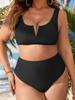 2025 Solid 2 Piece Plus Size Bikini Set Women High Waist Large Swimsuit Push Up Lady Big Swimwear Chubby Sexy Curvy Bathing Suit