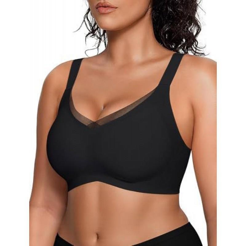 Vervain Womens Plus Size Wirefree Bra Soft Support Mesh Cross Front Push Up Seamless