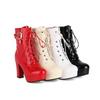 Sexy Single Boots Lace Up Solid Leather High Thick Heel Platform Ankle Short Boots Unisex Plus Size Padlocks Boots
