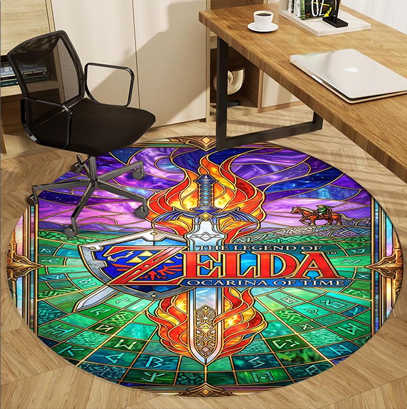 The Legend of Zelda Pattern Round Rug, Indoor/Outdoor Mat, for Picnic, Gameroom, Bedroom, Office, Living Room, Home Decor Carpet, Birthday Gift