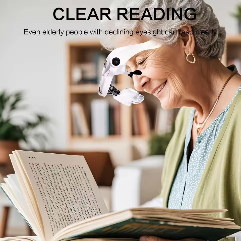 USB Rechargeable Magnifier Headband Magnifying Glasses LED Light Head-mounted Magnifier with 5 Lens 1.5x 2x 2.5x 3x 3.5x