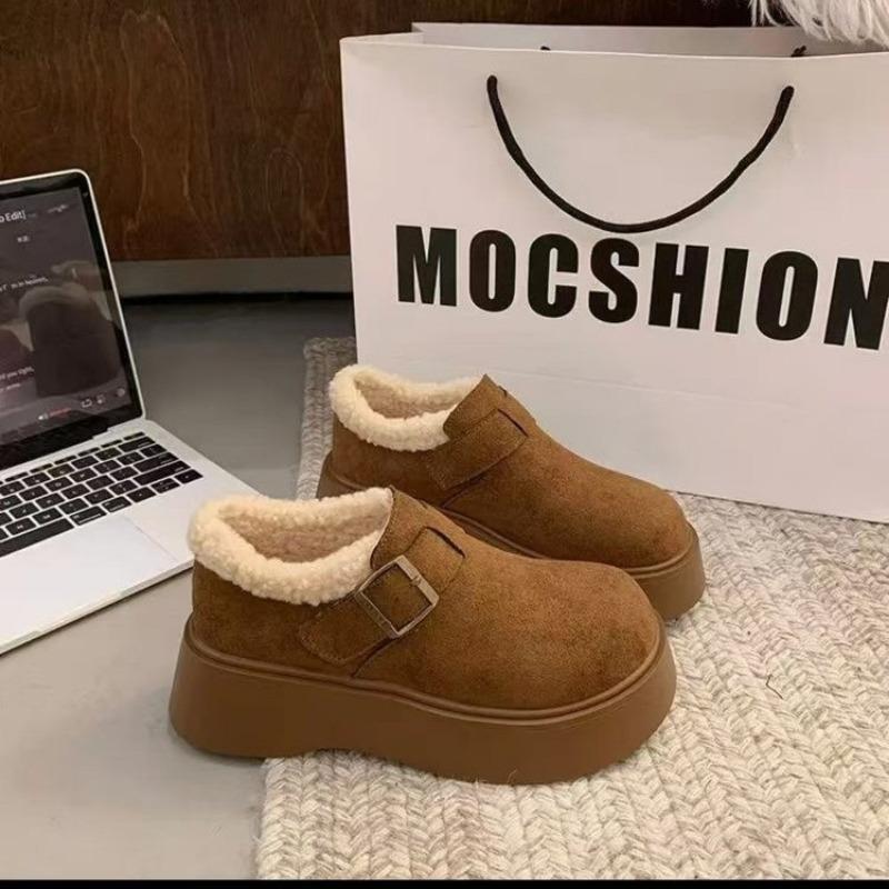 Женские зимние низкие сноубутсы на толстой подошве, новые, на одной педали, с пушистым плюшем, утепленные, теплые хлопковые ботинки