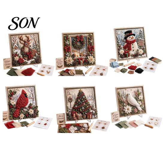Handmade Poke Art Kit 3D Christmas Fabric Kit, DIY Punch Needle Embroidery Set, Festival Holiday No-Sew Crafts Projects for Adults and Beginner