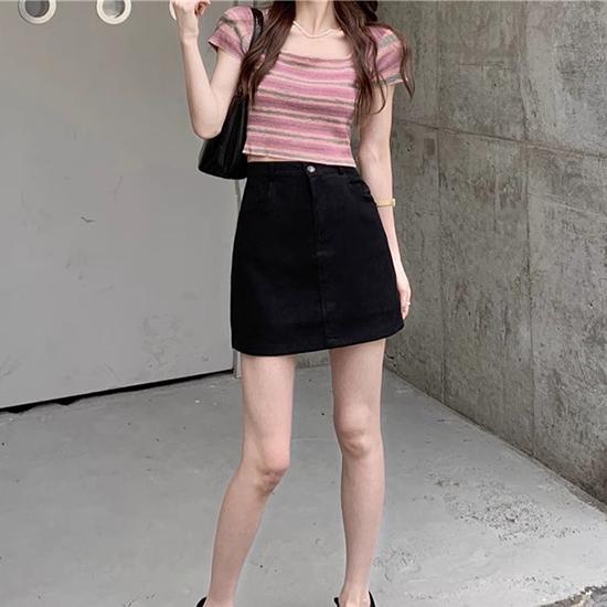 Юбка средней длины, летний студенческий стиль работы, завернутые ягодицы, высокая талия, короткая юбка-трапеция, модная женская одежда