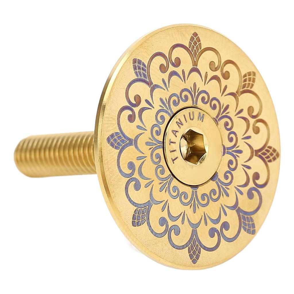 Bike Headset Cover Alloy 28.6mm Front Fork Stem Top Cap for Mountain Road Bike Totem Pattern Gold