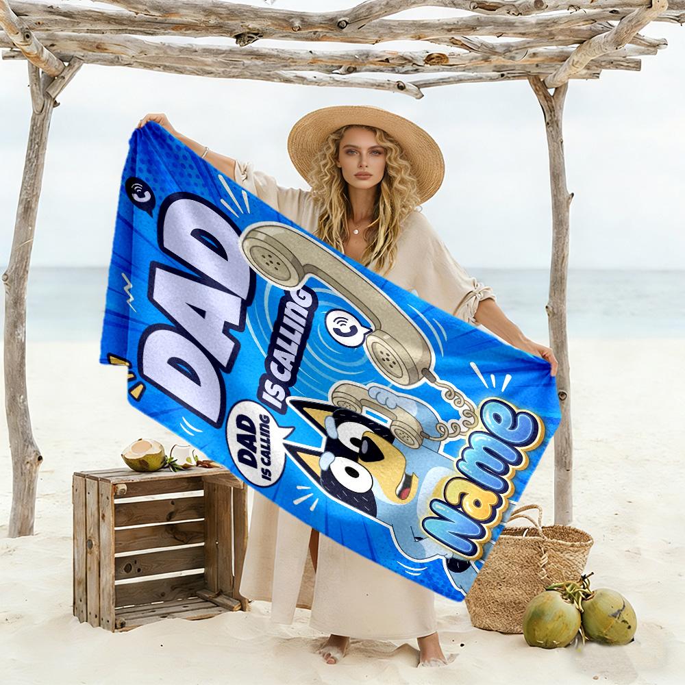 Bluey's Hug Adventure Customize Text Beach Towel Super Soft & Absorbent Suitable for Swimming Gym Camping Yoga Vacation