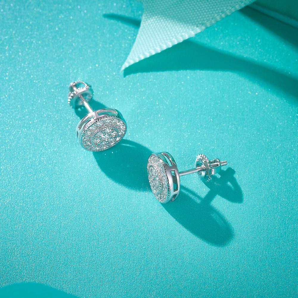 Moissanite Real 925 Silver Iced Cluster Round Hip Hop Out Big Mens Stud Earrings