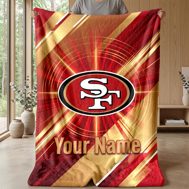 San Francisco 49ers Custom Flannel Throw Blanket Print Your Name Text Soft Warm Blanket Holiday Present