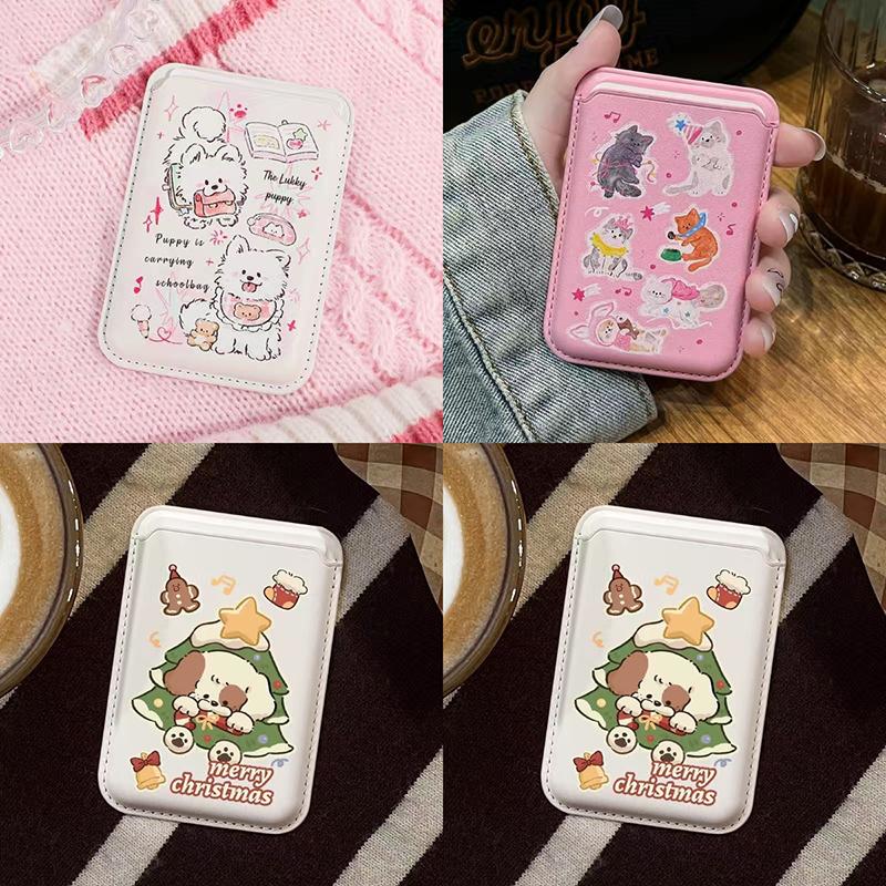 Милый магнитный кошелек из кожи Hello Kitty для Magsafe, держатель для карт для iPhone 16 15 14 13 Pro Max, карман-чехол для банковской карты, удостоверения личности