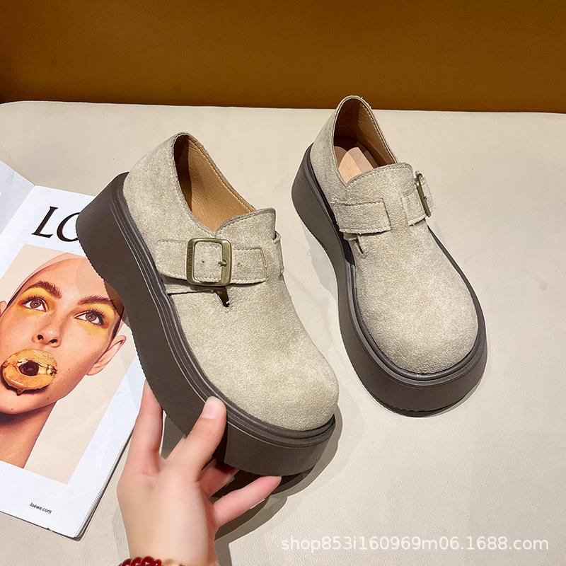 Platform-soled Borken Single Shoes Women's 2025 Spring Korean Version of the New Muffin Fashion One-pedal Solid-color Lazy Loafers Women