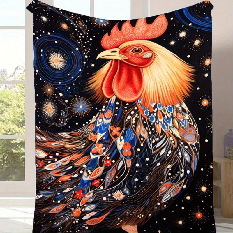 1pc Rooster Print Blanket, Soft Warm Throw Blanket Nap Blanket for Couch Sofa Office Bed Camping Travel, Multi-purpose Gift Blanket