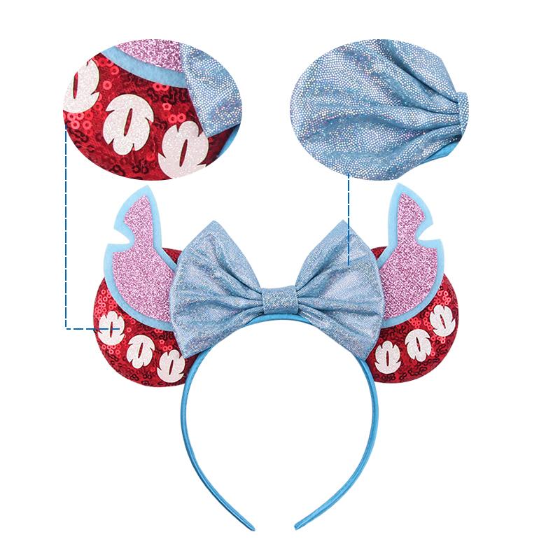 1pc Cute Stitch Cartoon Headband Sequined Bow Hair Accessory Mickey Mouse Ear Hair Hoops Theme Park Gifts Party Decorations