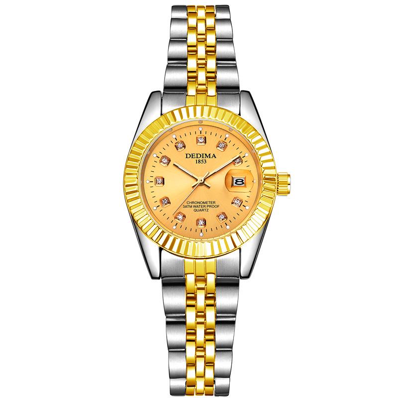 Top New Couple's Watch Steel Band Men's Calendar Waterproof Watch High-end Diamond-encrusted Ladies Luminous Watch