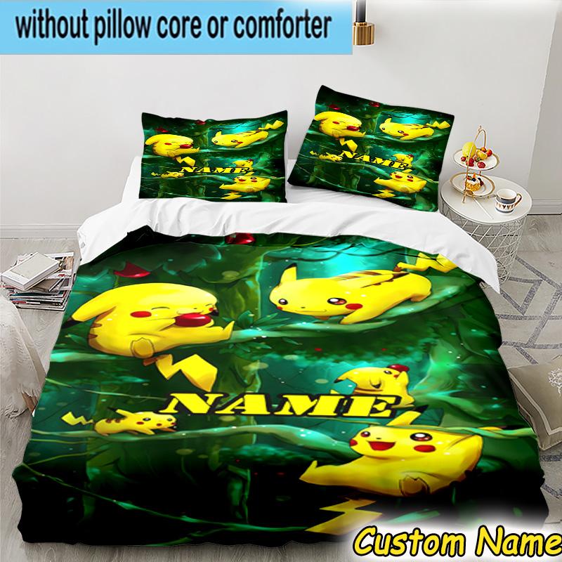 3PCS Custom Name Pika Bedding Set Printed Duvet Cover Closure Includes 1 Duvet Cover & 2 Pillowcases for All Seasons Bedroom Decor