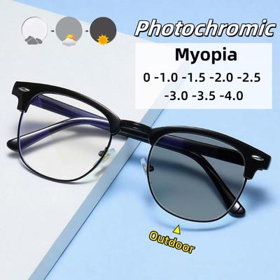 Новые фотохромные очки для близорукости Мужские и женские Ретро Ощущение высокого класса Блокировка синего света Защита глаз Диоптрии до -4.0