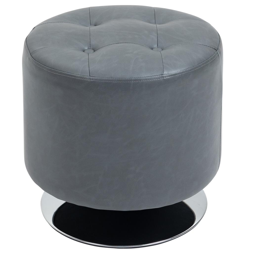 360 degrees Swivel Foot Stool Round PU Ottoman with Thick Sponge Padding and Solid Steel Base, Grey