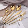6/16/20/24Pcs Gold Cutlery Set Stainless Steel 304 Tableware Mirror Fork Spoon Western Hammer Pattern Handle Dinner Set4