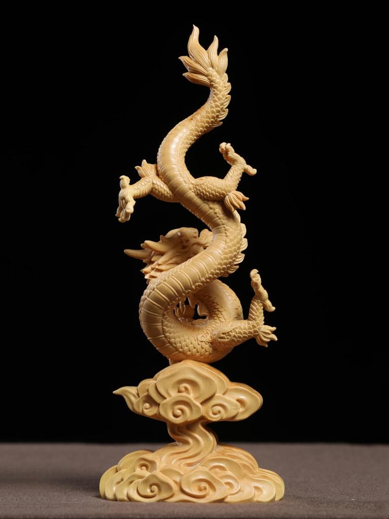 Фигурка Дракона, Резьба по дереву, Фигурка Года Дракона, Атрибутика Бога Дракона, Фигурка, приносящая удачу (20 см Высота x 8,5 см Ширина)