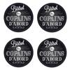 [A1627] - 4 Gray 'Bistrot Les Copains d'Abord' Coasters (wood/cork) - 95 Mm