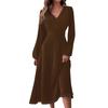 Women's  And Winter Casual Fashion V-neck Long Sleeve Solid Color Long Dress