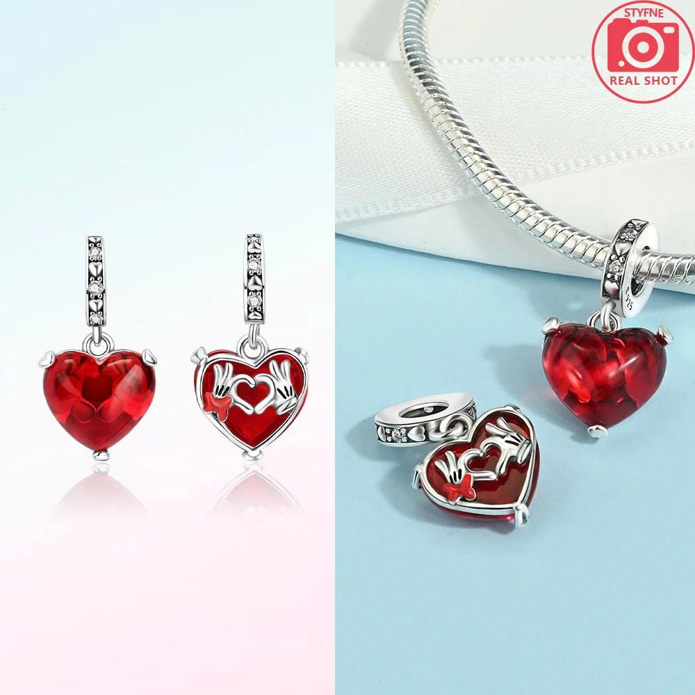 Exquisite Copper Original Red Heart Bicycle Love Couple Charms Beads Fit Bracelet Valentine'S Day Gift Women Jewelry Diy