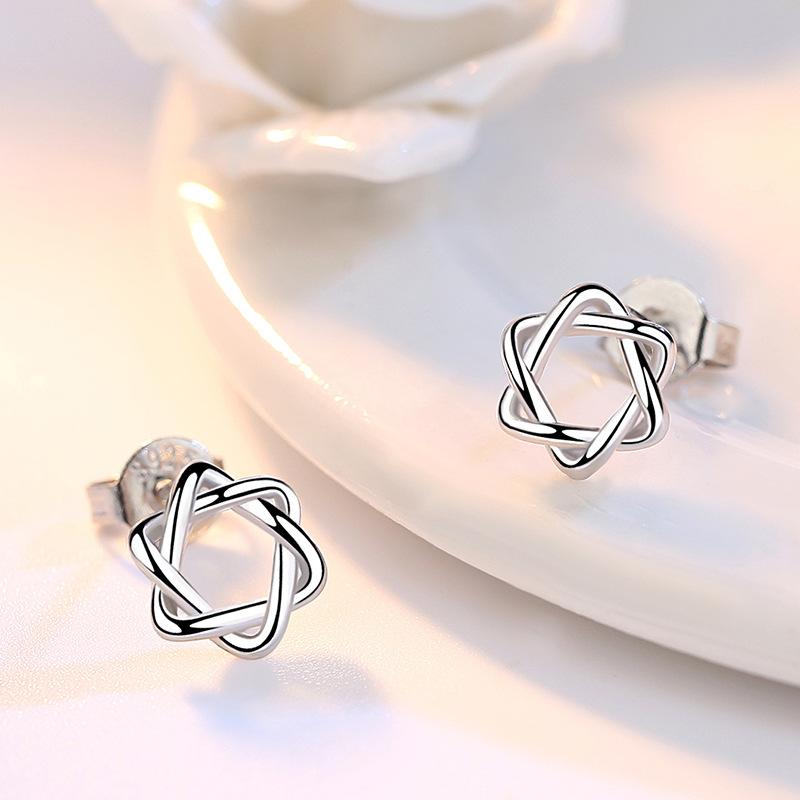 Graceful Personality Six-Pointed Star Ear Rings Korean Style Simple Fashion Hollow Interwoven Ear Studs Earrings