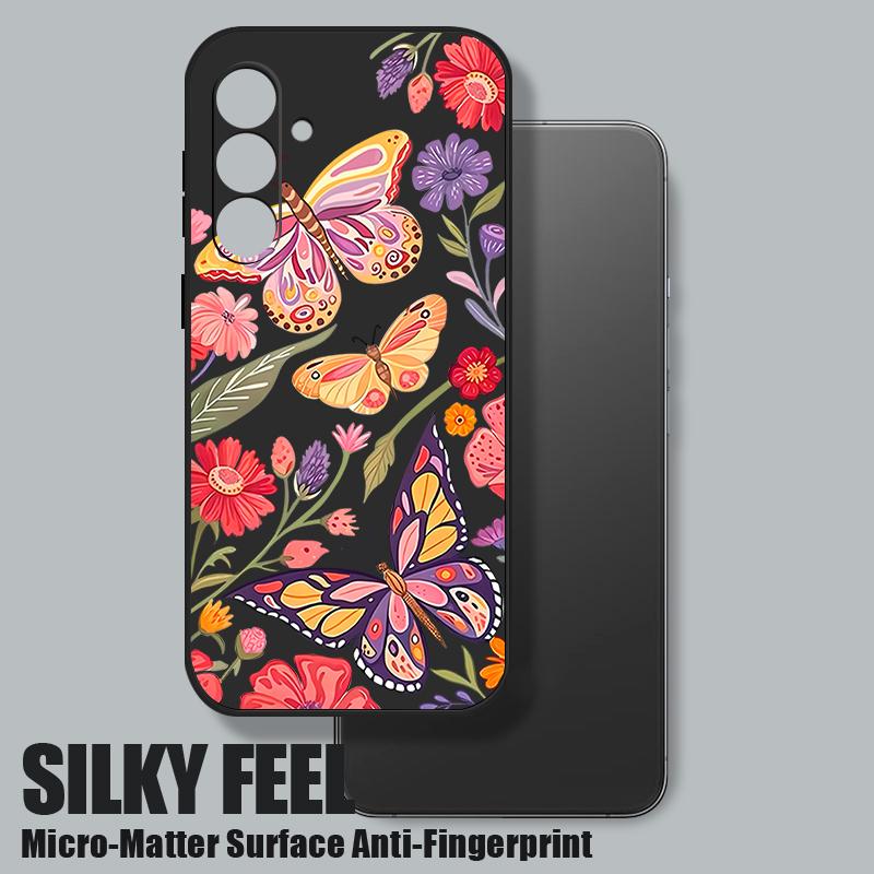 Чехол для телефона с бабочками и цветами для Samsung Galaxy A56 A17 A26 A16 A36 A55 A54 A53 A15 S24 S25 FE S25 S22 S23 Ultra Plus со шнурком, мягкая накладка