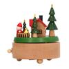 Wooden Rotating Music Box Round Bottom Santa House Christmas Music Box for Decoration Wooden Round
