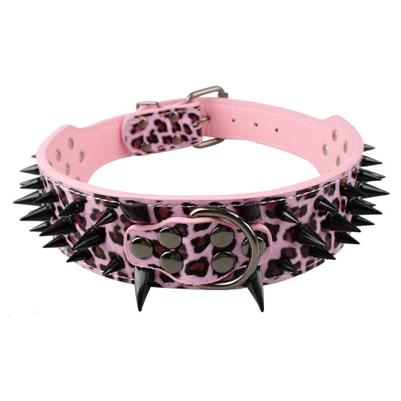 Pet Leather Spiked Studded Decor Collar for Medium Large Dogs