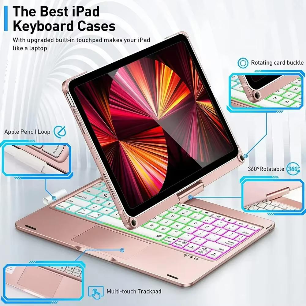 New Magic Keyboard For iPad 11th Generation 2025 A16, Keyboard Case For iPad Air 7 11 13 inch 2025 M3, 360 Degree Flip Backlit