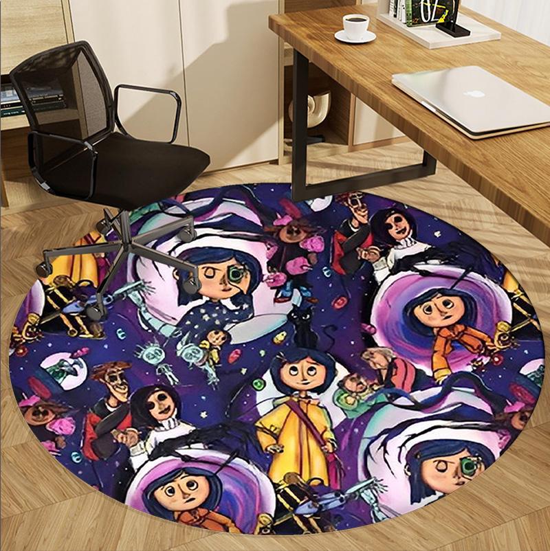 Coraline Pattern Round Rug, Indoor/Outdoor Mat, for Picnic, Gameroom, Bedroom, Office, Living Room, Home Decor Carpet, Birthday Gift