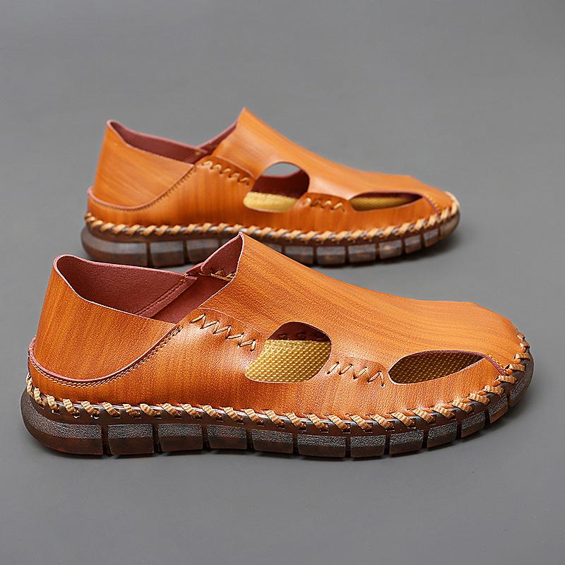 Fashion New Designer Brand Men's Shoes Summer Breathable Leather Outdoor Casual Shoes Beach Sandals Non-Slip Soft Comfy Waking Sneakers