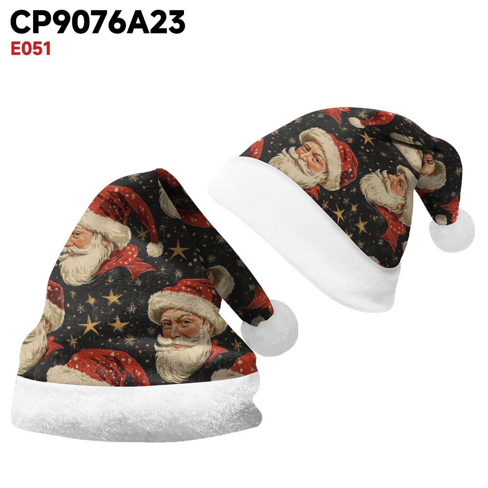 2024 Santa Claus Print Velvet Plush Christmas Hat for Adults & Kids - Double-sided Fleece