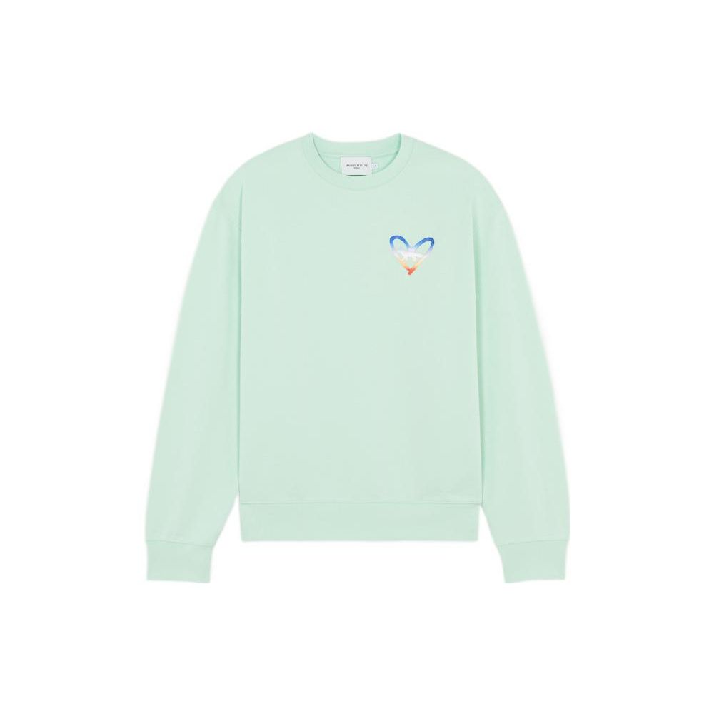 Maison Kitsune Ss22 Solid Color Heart Print Crew Neck Loose Long Sleeve Sweatshirt Unisex sweatshirt Green IU00350KM0021-P322