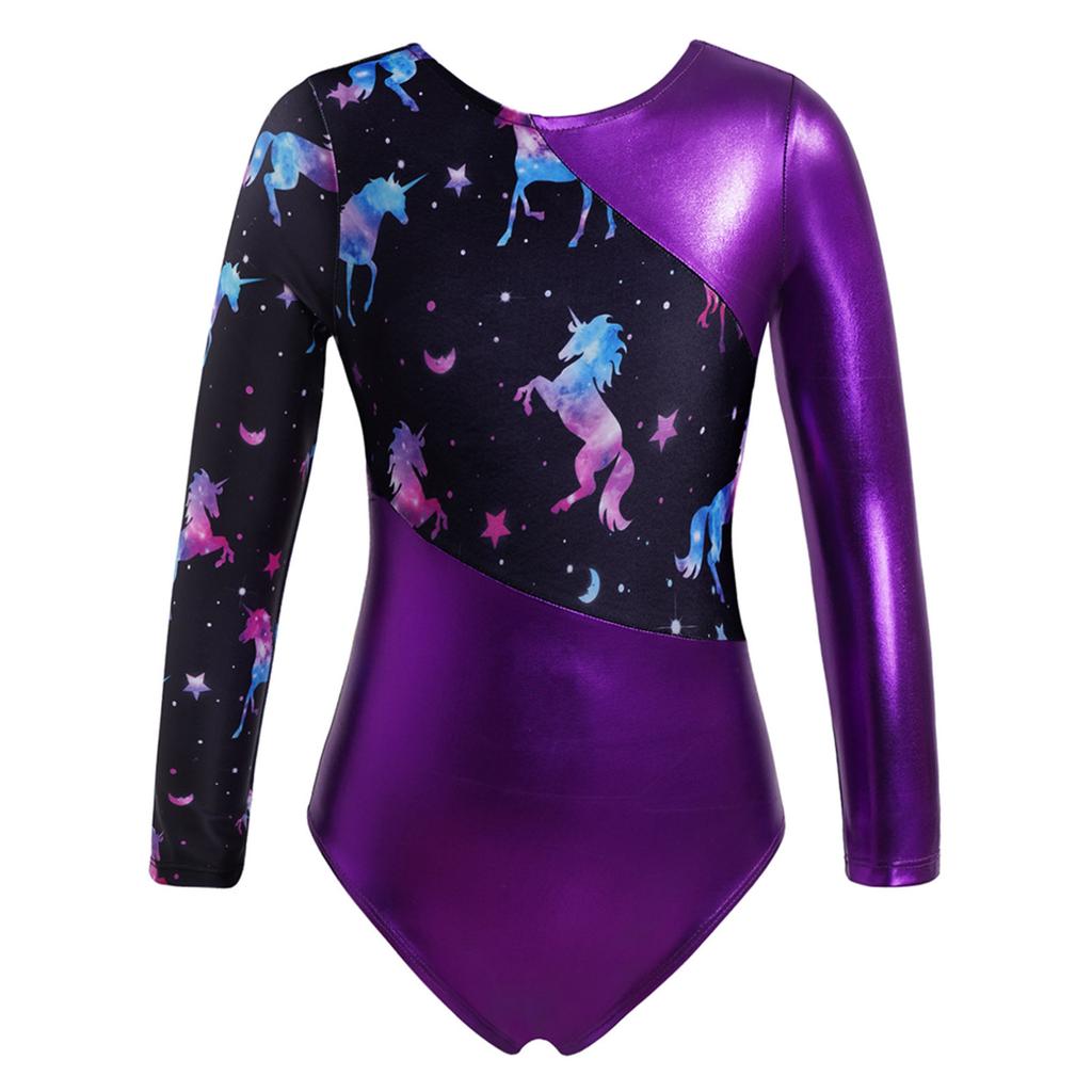 Gymnastics Leotards for Girls Sparkly Dancewear Long Sleeves Printed Jumpsuit Yoga Ballet Dance Clothes