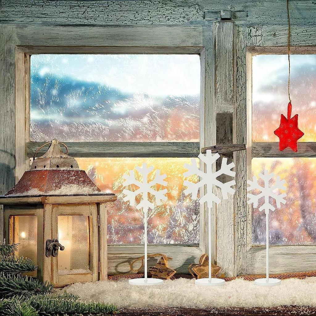 3 Pieces Snowflake Ornaments Wooden Centerpiece Holiday Decor Collection Winter