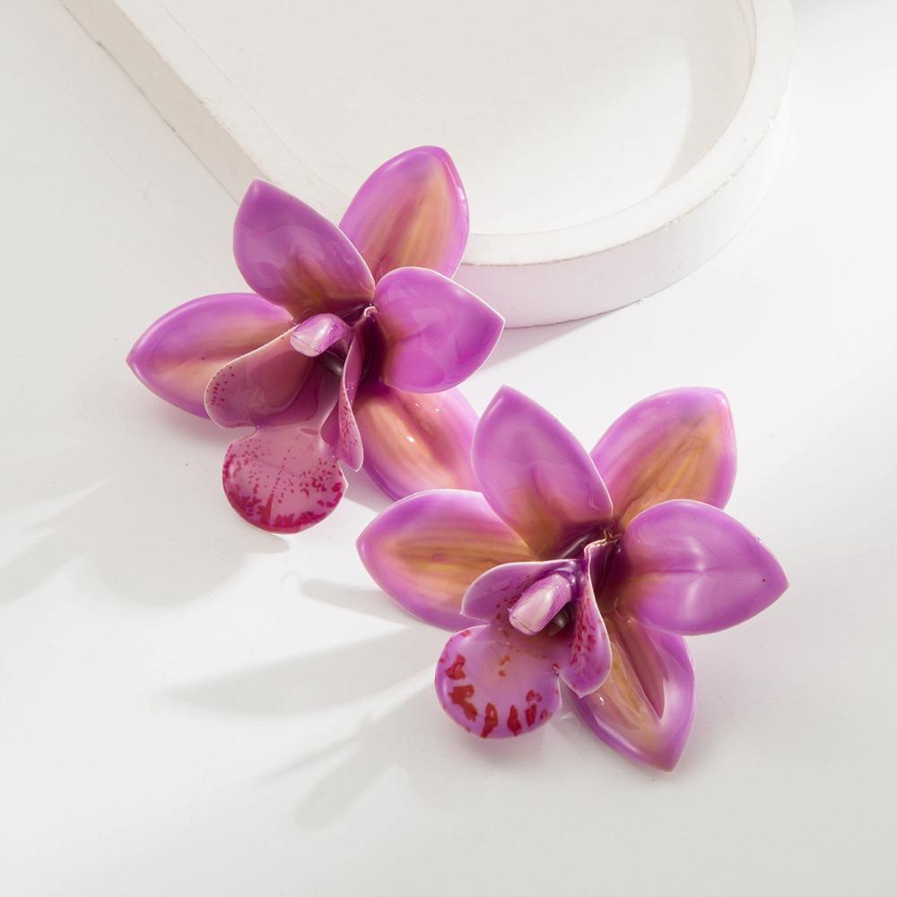 Silver Needle Flower Stud Earrings Epoxy Resin Vacation Style Earrings Women
