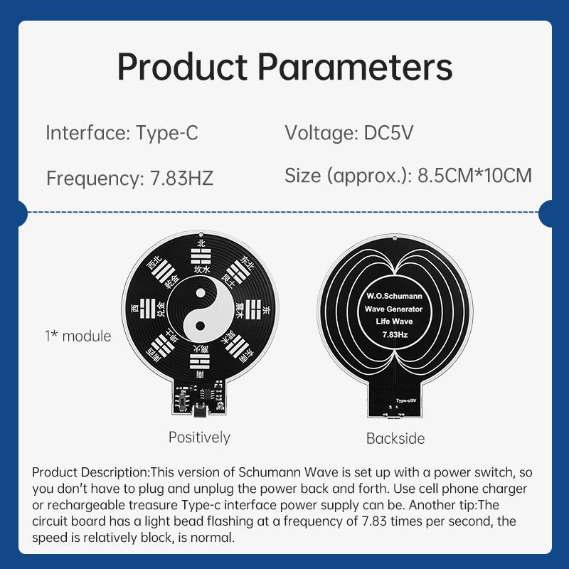 DC 5V 7.83HZ Schuman Generator Electromagnetic Wave Low Frequency Pulse Signal Generator TYPE-C Charging Stress Relief For Sleep