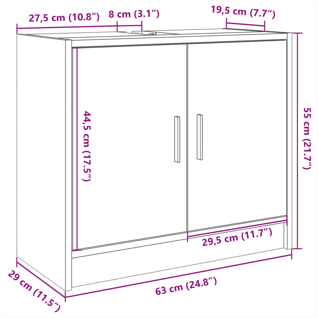 White Bathroom Vanity Cabinet 63 x 29 x 55 cm Particleboard