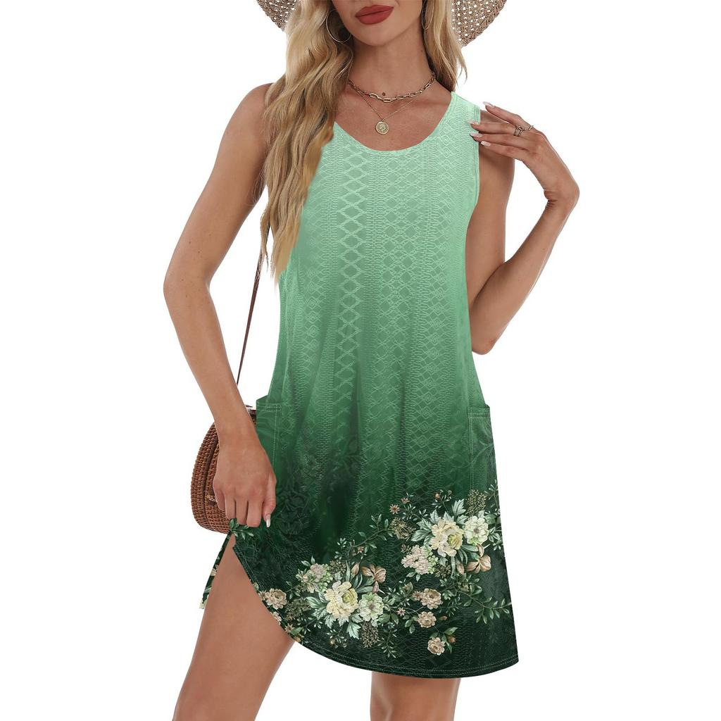 Женский повседневный сарафан с карманами, летнее пляжное платье в стиле бохо, футболки, платье с V-образным вырезом, свободные платья-майки