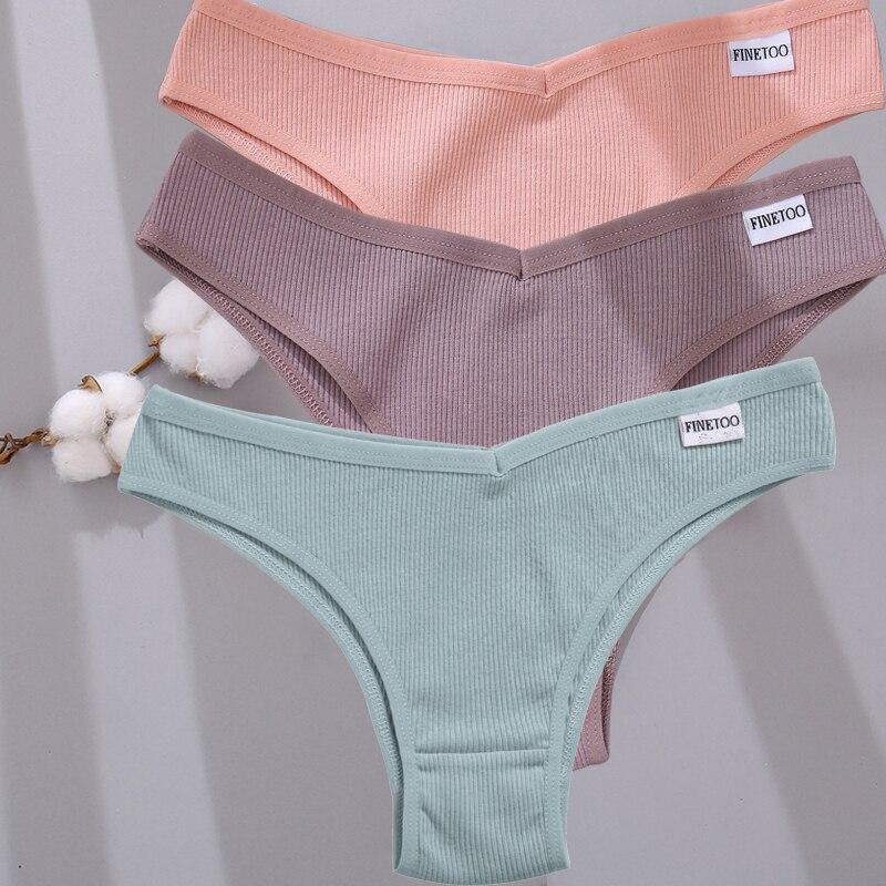 FINETOO 3Pcs Women Cotton Panties Sexy Thongs 6 Colors Underwear For Woman Low-Rise Underpant Bikini Briefs