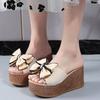 2025 Женские шлепанцы на высоком каблуке, танкетка, с бантом, летние шлепанцы, удобные и элегантные, женская обувь на толстой подошве, большой размер