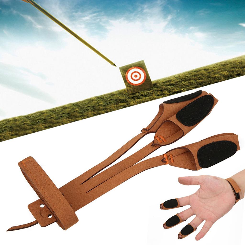 Archery Recurved Bow Three Fingers Protection Glove Traditional Bow Protective Gearbrown