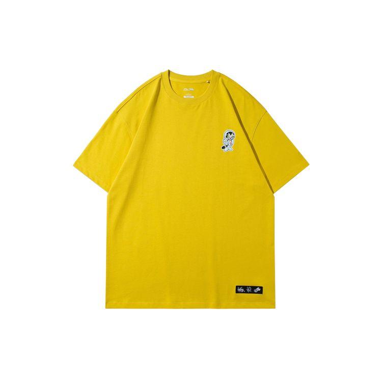 Li Ning X Persue Серия коллабораций с художником Принт с граффити-буквами Футболка с круглым вырезом с коротким рукавом Женские топы Желтый AHSRA74-4