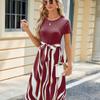 Summer Women's Dress New Round Neck Splicing Printed Short Sleeve Swing Dresses