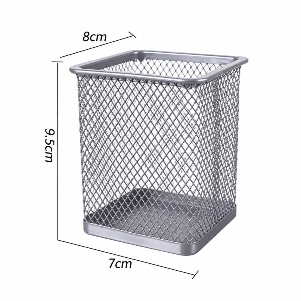 2 pcs Square Shape Storage Bucket Metal Desktop Organizer Daily Use Pen Holder Makeup Storage
