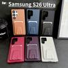Бизнес-чехол из кожи с слотом для магнитных карт для Samsung S26 Ultra S25 Edge S24 FE S23 Plus A17/07 A56/36/26/06 A55/35 Противоударная подставка