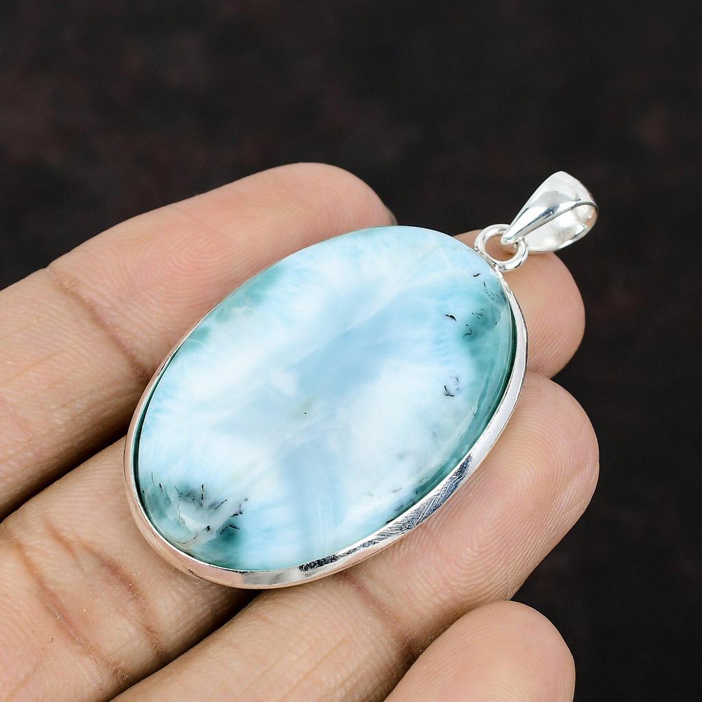 Подвеска из драгоценного камня Ларимар Подвеска ручной работы из стерлингового серебра 925 пробы Ювелирные изделия из Ларимара Элегантный кулон Подарок на годовщину для женщин Подвеска