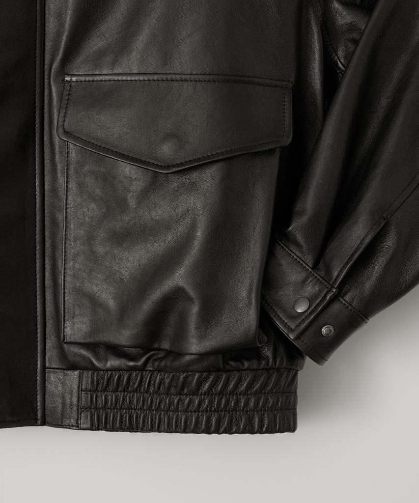 ANOTHER OFFICE Lambskin Stand-Collar Blouson (Black)